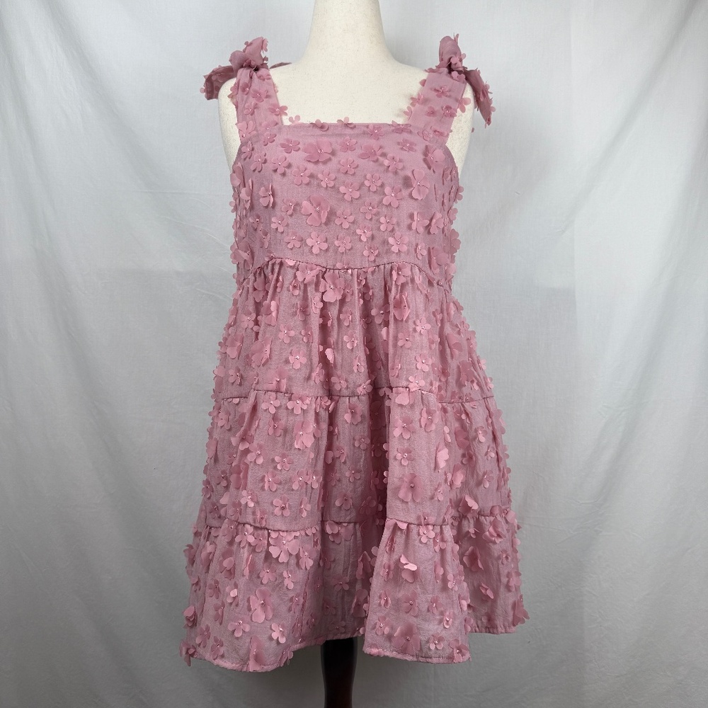 Sister Jane Ramble Blossom Tiered 3-D Pink Mini Dress Size L Coquette Cruise